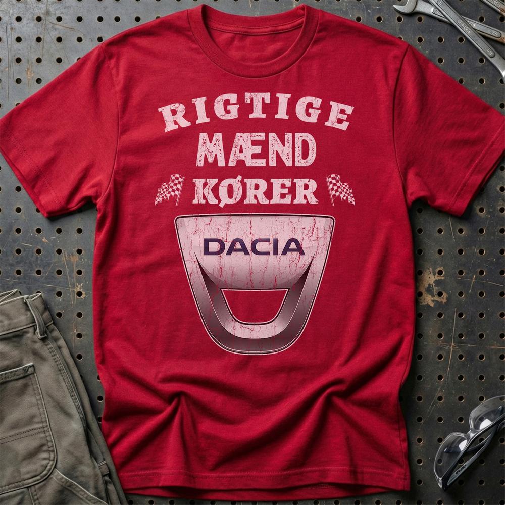 Dacia Rigtige Mænd Kører - Unisex T-Shirt , Bomuld-Beklædning-Dacia-Rød-S-Garage Culture Shop- garage - man cave - merchandise