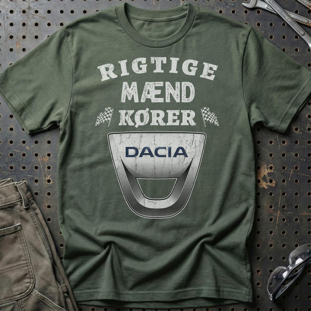 Dacia Rigtige Mænd Kører - Unisex T-Shirt , Bomuld-Beklædning-Dacia-Grøn Militær-S-Garage Culture Shop- garage - man cave - merchandise