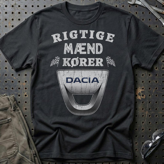 Dacia Rigtige Mænd Kører - Unisex T-Shirt , Bomuld-Beklædning-Dacia-Sort-S-Garage Culture Shop- garage - man cave - merchandise