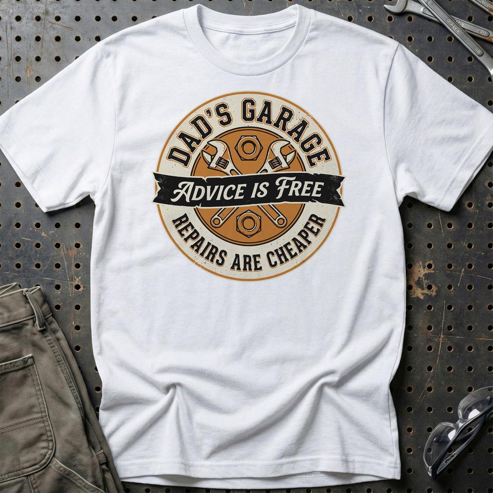 Dad's Garage Advice Is Free T-Shirt-Beklædning-Garage Culture-Hvid-S-Garage Culture Shop- garage - man cave - merchandise