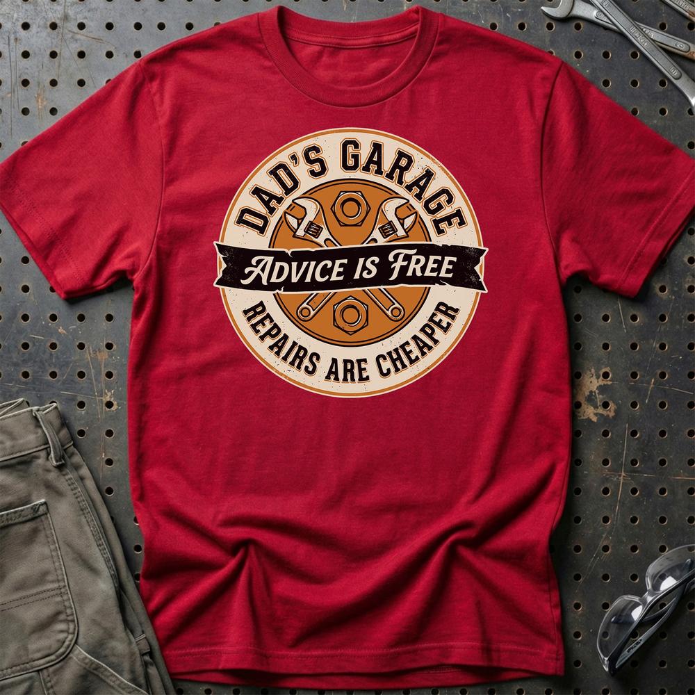 Dad's Garage Advice Is Free T-Shirt-Beklædning-Garage Culture-Rød-S-Garage Culture Shop- garage - man cave - merchandise