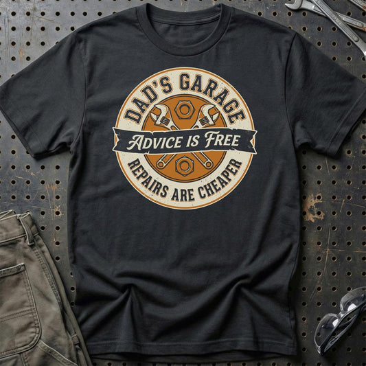 Dad's Garage Advice Is Free - Unisex T-Shirt , Bomuld-Beklædning-Garage Culture-Sort-S-Garage Culture Shop- garage - man cave - merchandise