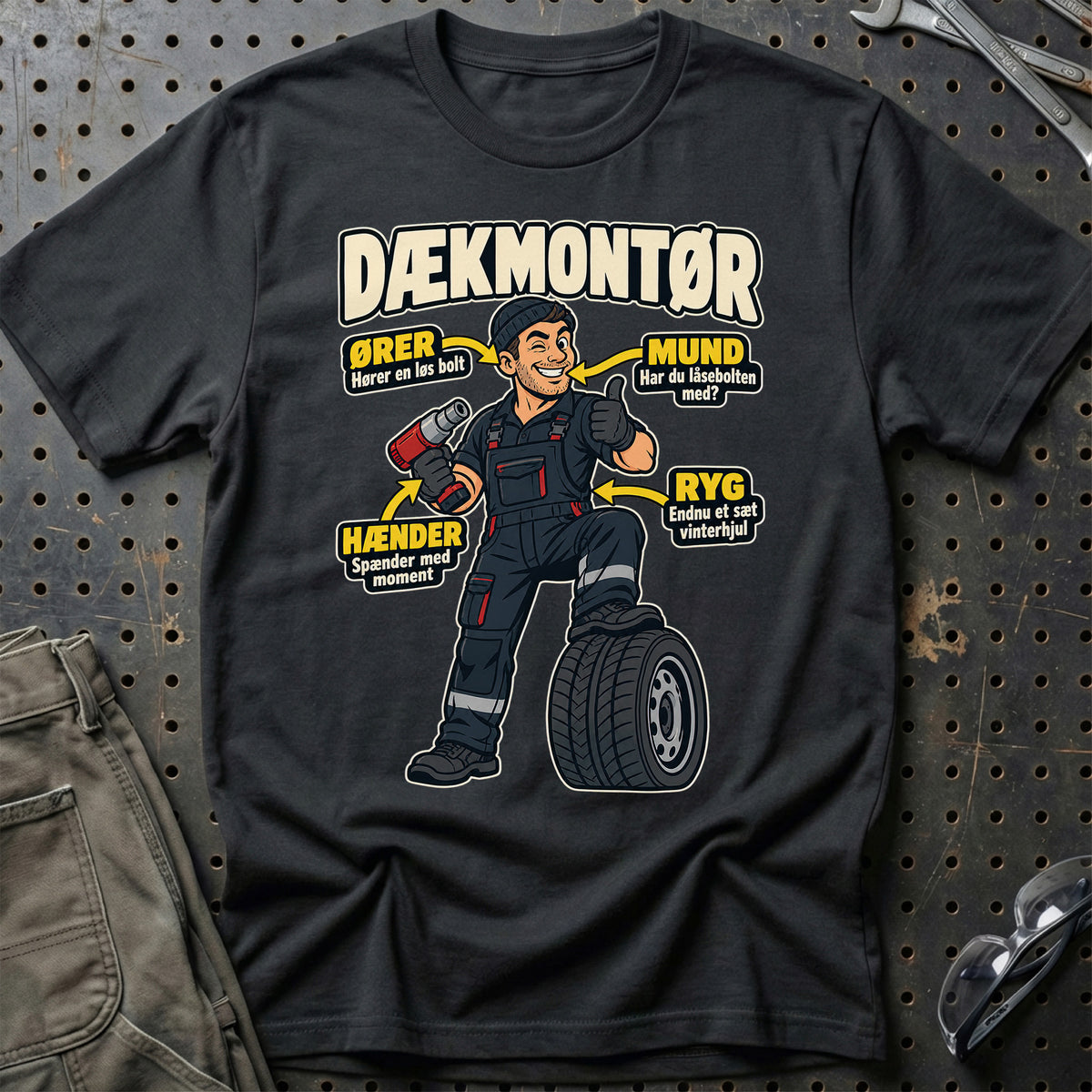 Dækmontør – Anatomi T-Shirt-Beklædning-Garage Culture-Sort-S-Garage Culture Shop- garage - man cave - merchandise