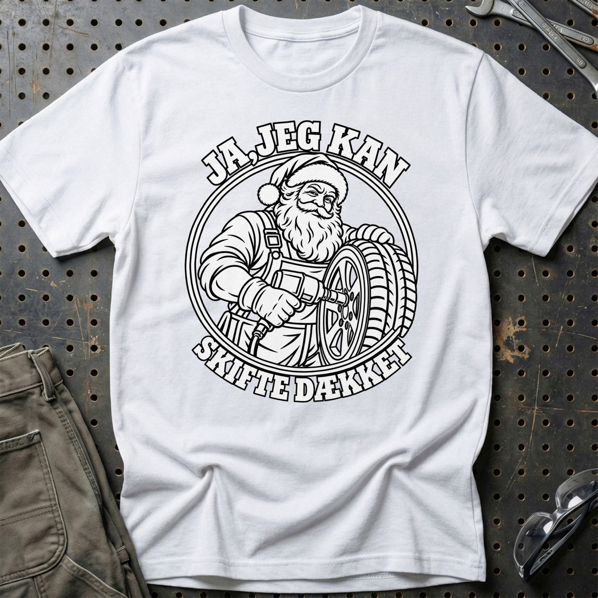 
Dækmontør – Santa Kan Det – Jul T-Shirt – Hvid