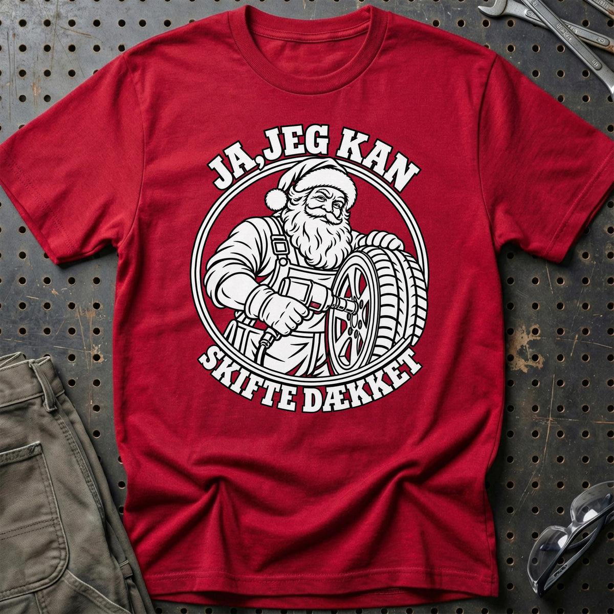 
Dækmontør – Santa Kan Det – Jul T-Shirt – Rød