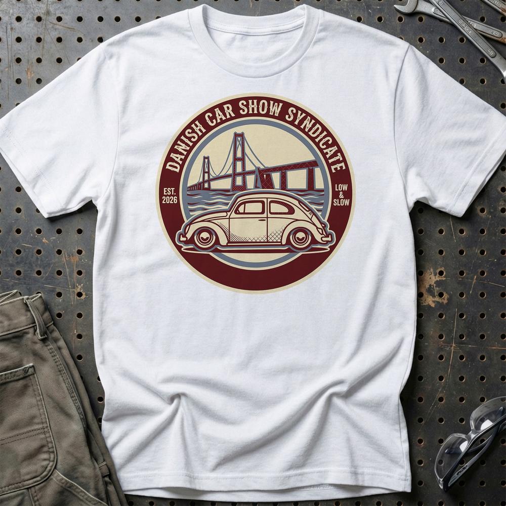 Danish Car Show Syndicate - Oldschool Classic Car T-Shirt-Beklædning-Garage Culture-Hvid-S-Garage Culture Shop- garage - man cave - merchandise