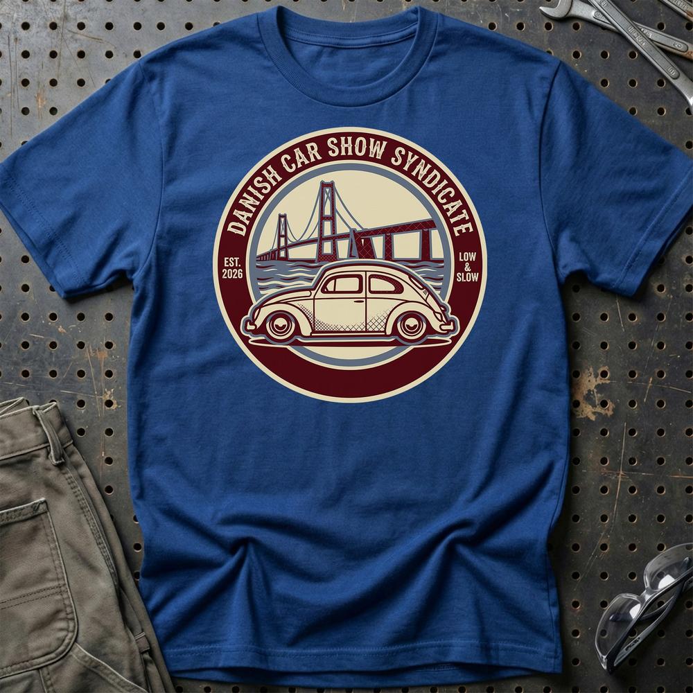 Danish Car Show Syndicate - Oldschool Classic Car T-Shirt-Beklædning-Garage Culture-Blå Royal-S-Garage Culture Shop- garage - man cave - merchandise