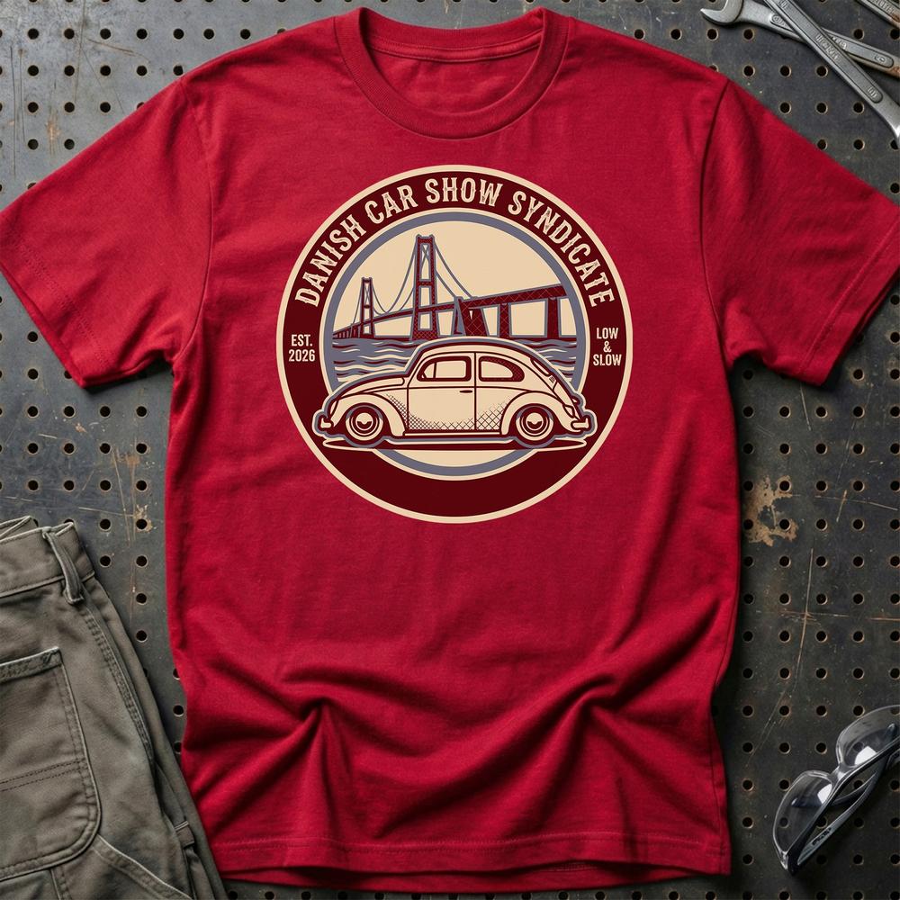 Danish Car Show Syndicate - Oldschool Classic Car T-Shirt-Beklædning-Garage Culture-Rød-S-Garage Culture Shop- garage - man cave - merchandise