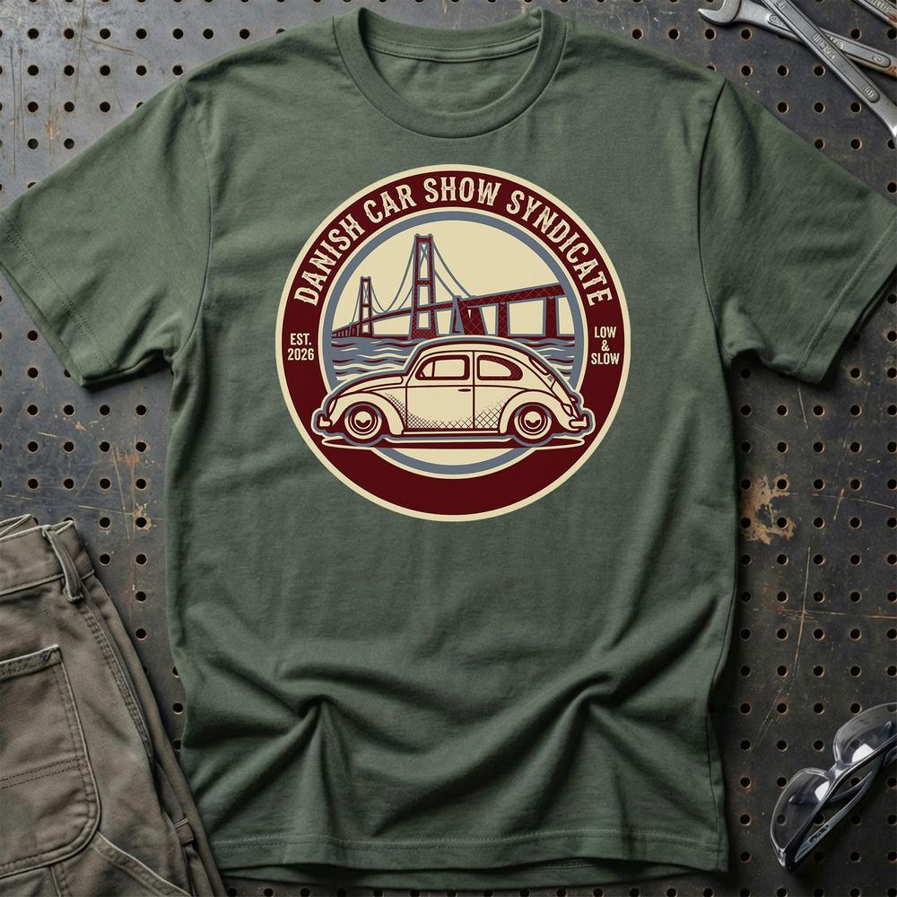 Danish Car Show Syndicate - Oldschool Classic Car T-Shirt-Beklædning-Garage Culture-Grøn Militær-S-Garage Culture Shop- garage - man cave - merchandise