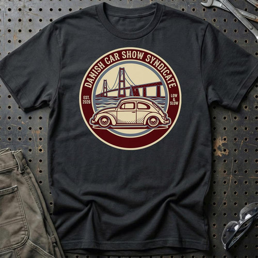 Danish Car Show Syndicate – Oldschool Classic Car - Unisex T-Shirt , Bomuld-Beklædning-Garage Culture-Sort-S-Garage Culture Shop- garage - man cave - merchandise