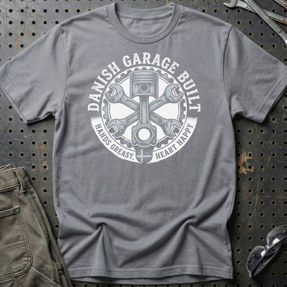 Danish Garage Built – Hands Greasy Heart Happy - Unisex T-Shirt , Bomuld-Beklædning-Garage Culture-Grå Sport-S-Garage Culture Shop- garage - man cave - merchandise