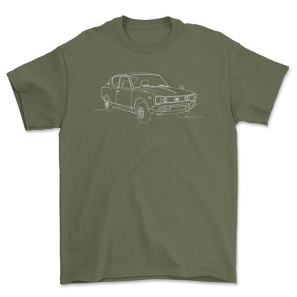 Datsun 100A - One Line Style Unisex T-Shirt-Beklædning-Datsun-Grøn Militær-S-Forside-Garage Culture Shop- garage - man cave - merchandise