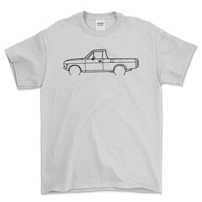 Datsun 1200UTE Outline - Unisex T-Shirt , Bomuld-Beklædning-Datsun-Hvid-S-Forside-Garage Culture Shop- garage - man cave - merchandise
