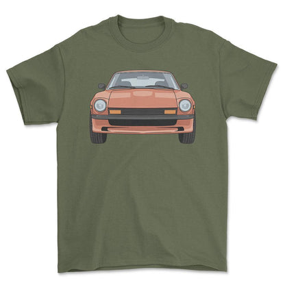 Datsun 280Z 1976 - Unisex T-Shirt-Beklædning-Datsun-Grøn Militær-S-Forside-Garage Culture Shop- garage - man cave - merchandise