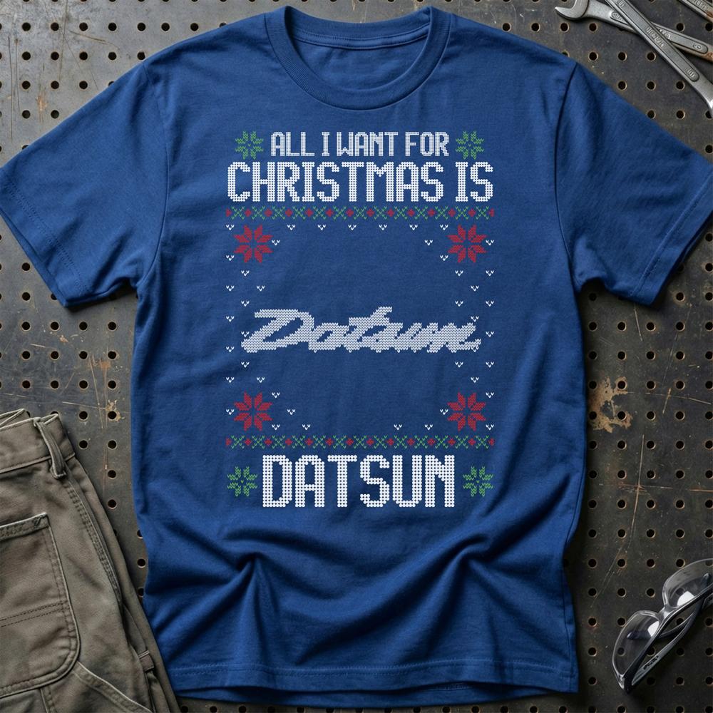 Datsun - All I Want For Christmas T-Shirt-Beklædning-Datsun-Blå Royal-S-Garage Culture Shop- garage - man cave - merchandise