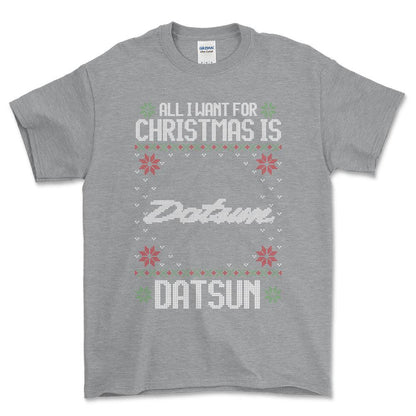 Datsun - All I Want For Christmas - Unisex T-Shirt , Bomuld-Beklædning-Datsun-Grå Sport-S-Forside-Garage Culture Shop- garage - man cave - merchandise