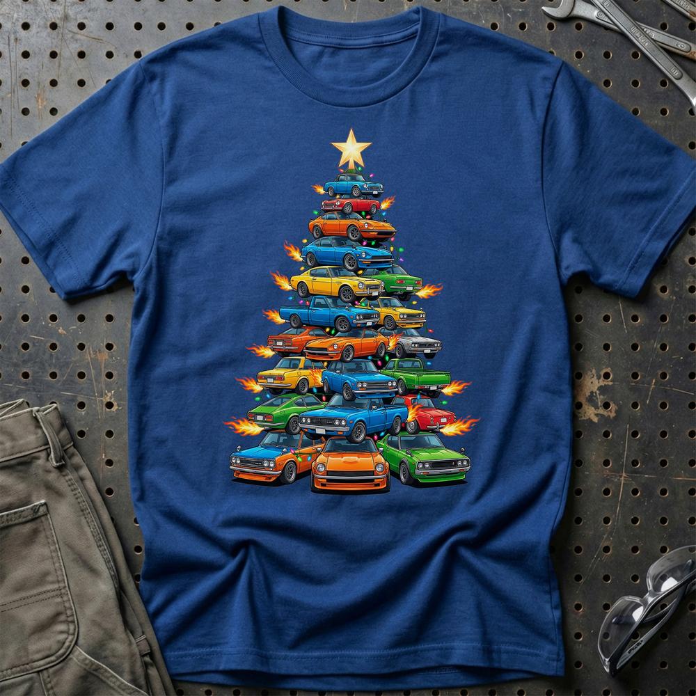 Datsun Juletræ Christmas Tree T-Shirt-Beklædning-Datsun-Blå Royal-S-Garage Culture Shop- garage - man cave - merchandise