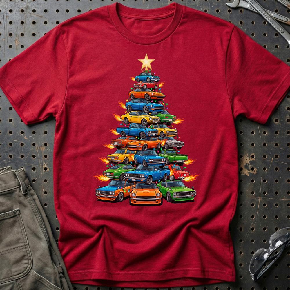 Datsun Juletræ Christmas Tree T-Shirt-Beklædning-Datsun-Rød-S-Garage Culture Shop- garage - man cave - merchandise