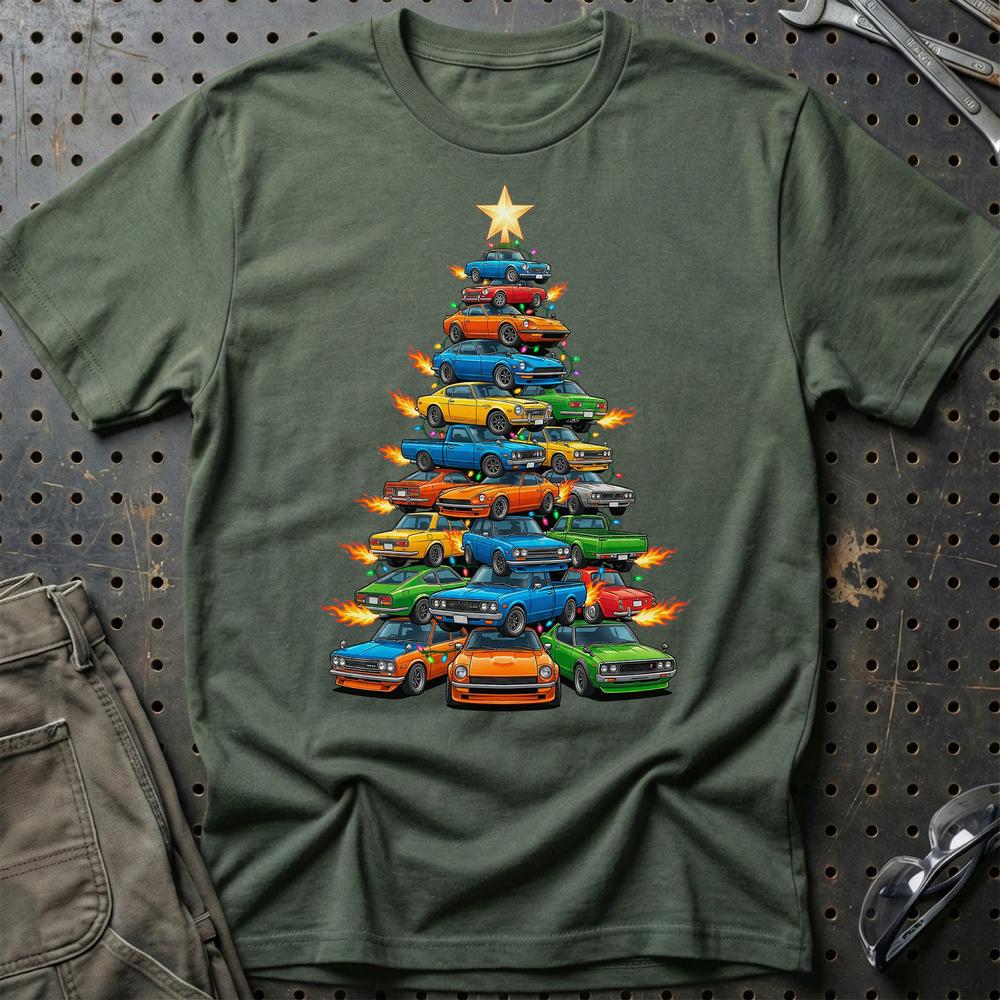 Datsun Juletræ Christmas Tree T-Shirt-Beklædning-Datsun-Grøn Militær-S-Garage Culture Shop- garage - man cave - merchandise