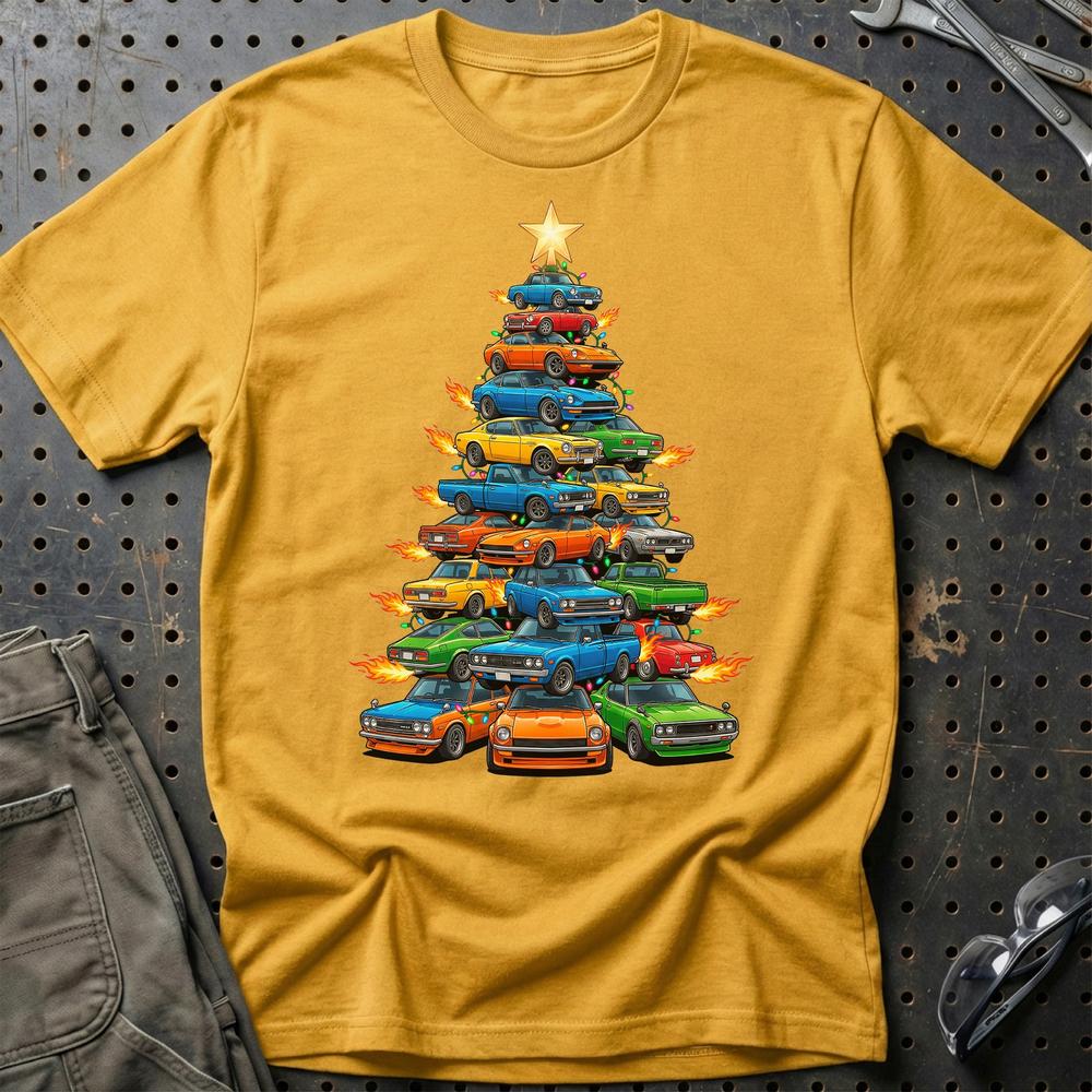 Datsun Juletræ Christmas Tree T-Shirt-Beklædning-Datsun-Guld-S-Garage Culture Shop- garage - man cave - merchandise