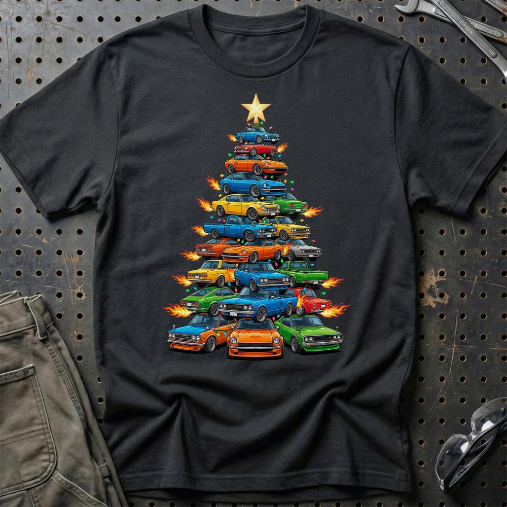 Datsun Juletræ Christmas Tree T-Shirt-Beklædning-Datsun-Sort-S-Garage Culture Shop- garage - man cave - merchandise