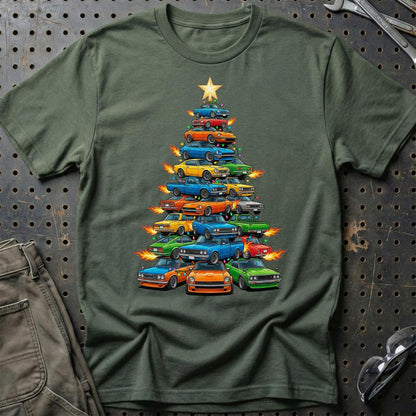 Datsun Juletræ Christmas Tree - Unisex T-Shirt-Beklædning-Datsun-Grøn Militær-S-Garage Culture Shop- garage - man cave - merchandise