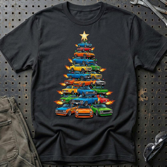 Datsun Juletræ Christmas Tree - Unisex T-Shirt-Beklædning-Datsun-Sort-S-Garage Culture Shop- garage - man cave - merchandise