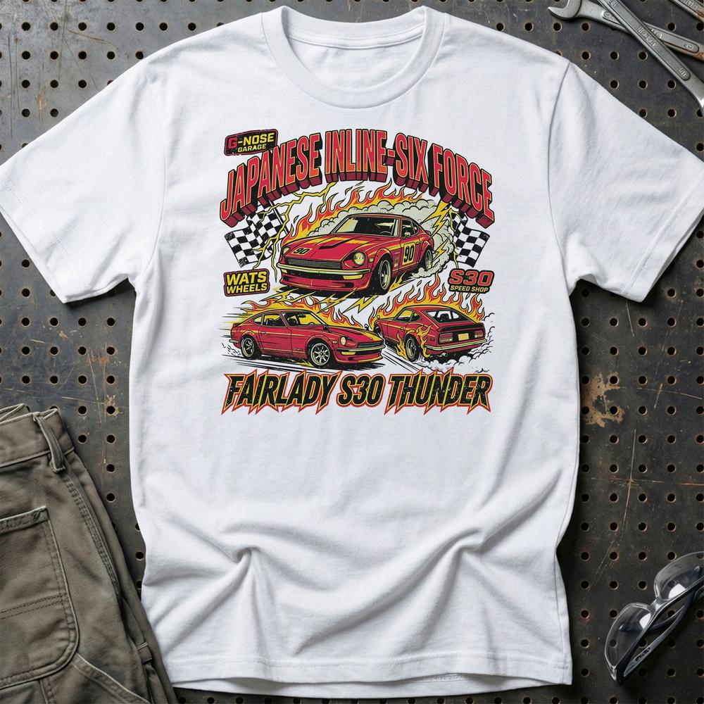 Datsun Nissan Fairlady Z S30 Japanese Inline Six Force T-Shirt-Beklædning-Datsun-Hvid-S-Garage Culture Shop- garage - man cave - merchandise