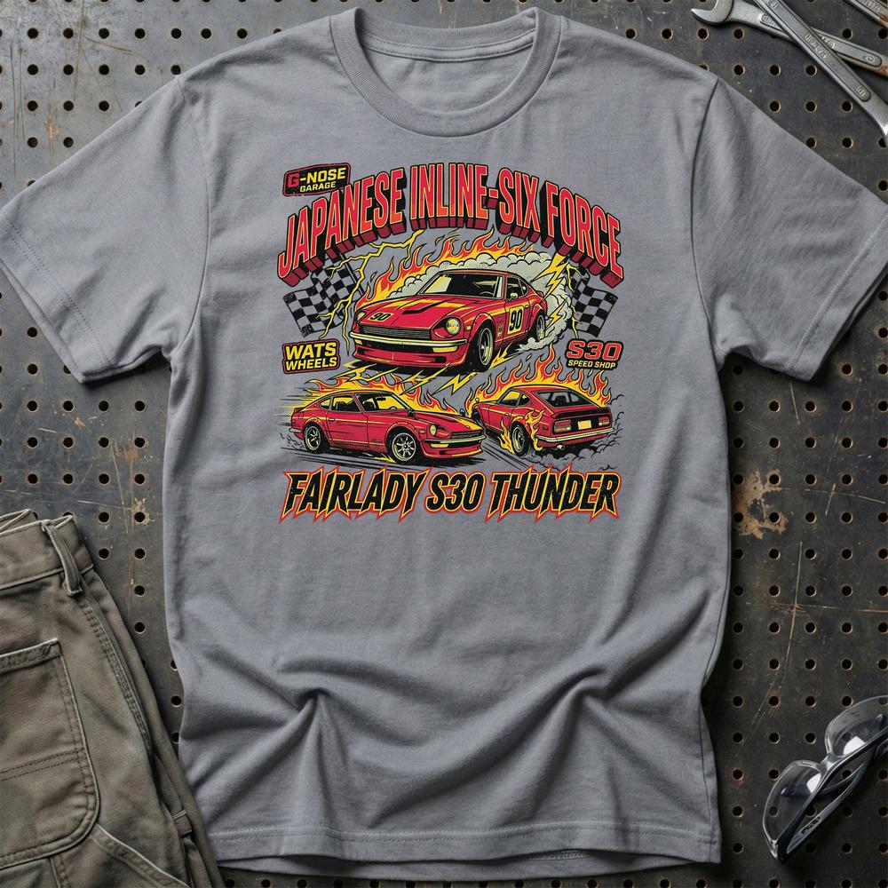 Datsun Nissan Fairlady Z S30 Japanese Inline Six Force T-Shirt-Beklædning-Datsun-Grå Sport-S-Garage Culture Shop- garage - man cave - merchandise