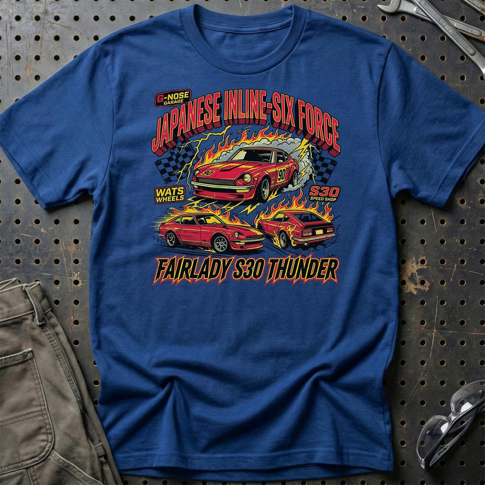 Datsun Nissan Fairlady Z S30 Japanese Inline Six Force T-Shirt-Beklædning-Datsun-Blå Royal-S-Garage Culture Shop- garage - man cave - merchandise