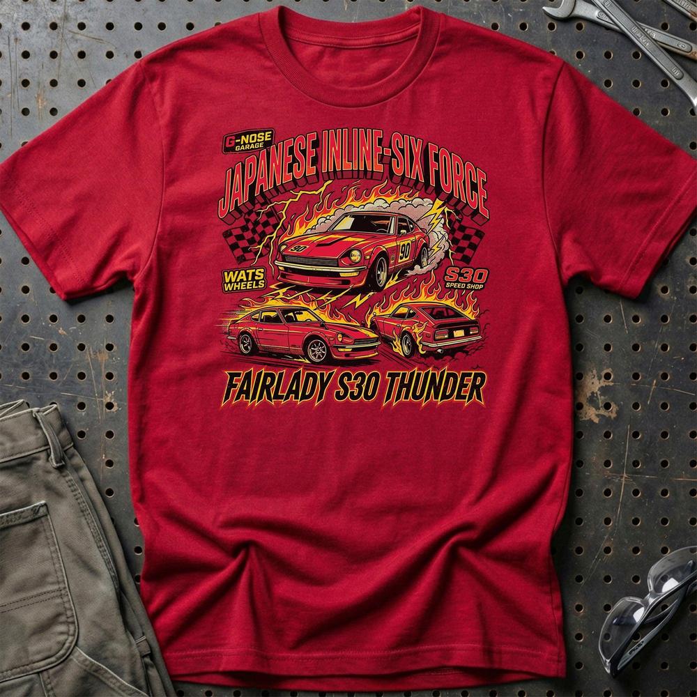 Datsun Nissan Fairlady Z S30 Japanese Inline Six Force T-Shirt-Beklædning-Datsun-Rød-S-Garage Culture Shop- garage - man cave - merchandise