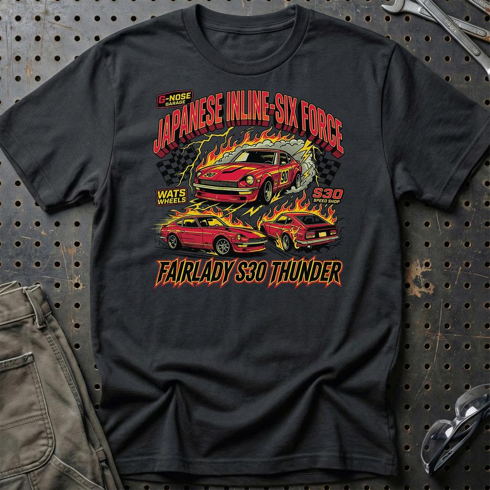Datsun Nissan Fairlady Z S30 Japanese Inline Six Force T-Shirt-Beklædning-Datsun-Sort-S-Garage Culture Shop- garage - man cave - merchandise