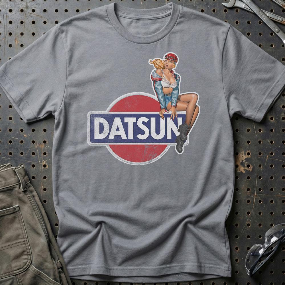 Datsun Pinup T-Shirt-Beklædning-Datsun-Grå Sport-S-Garage Culture Shop- garage - man cave - merchandise