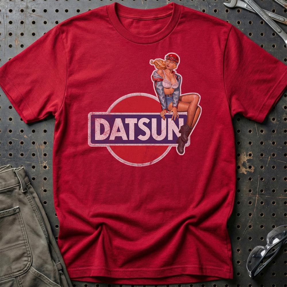 Datsun Pinup T-Shirt-Beklædning-Datsun-Rød-S-Garage Culture Shop- garage - man cave - merchandise