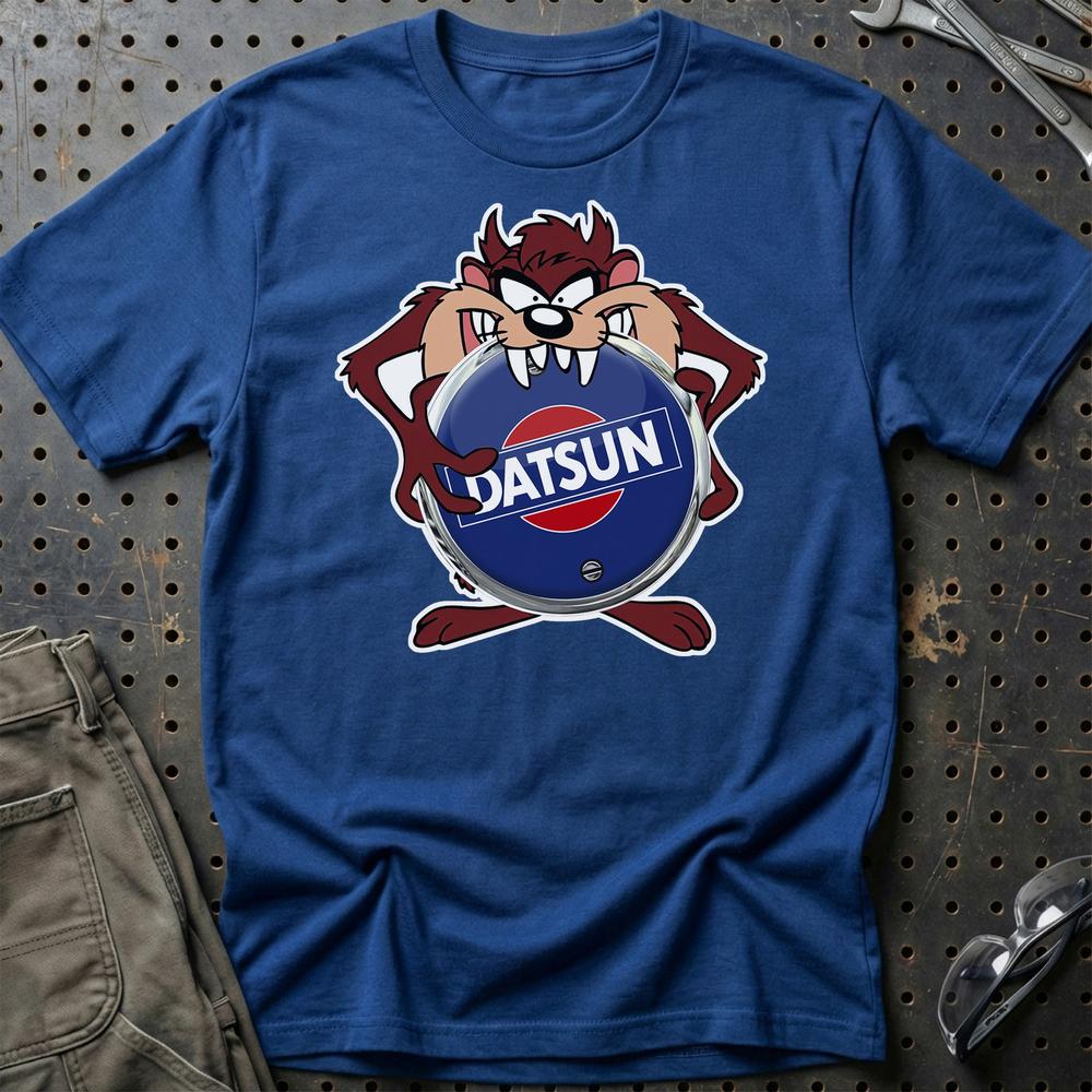 Datsun TAZ Unisex T-Shirt , Bomuld-Beklædning-Datsun-Blå Royal-S-Garage Culture Shop- garage - man cave - merchandise
