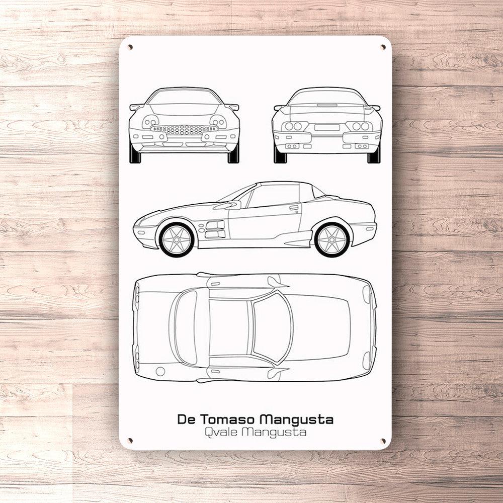 De Tomaso Mangusta (Qvale Mangusta) Blueprint Skilte, Musemåtte, Dørmåtte-Blueprint-De Tomaso-Garage Culture Shop- garage - man cave - merchandise