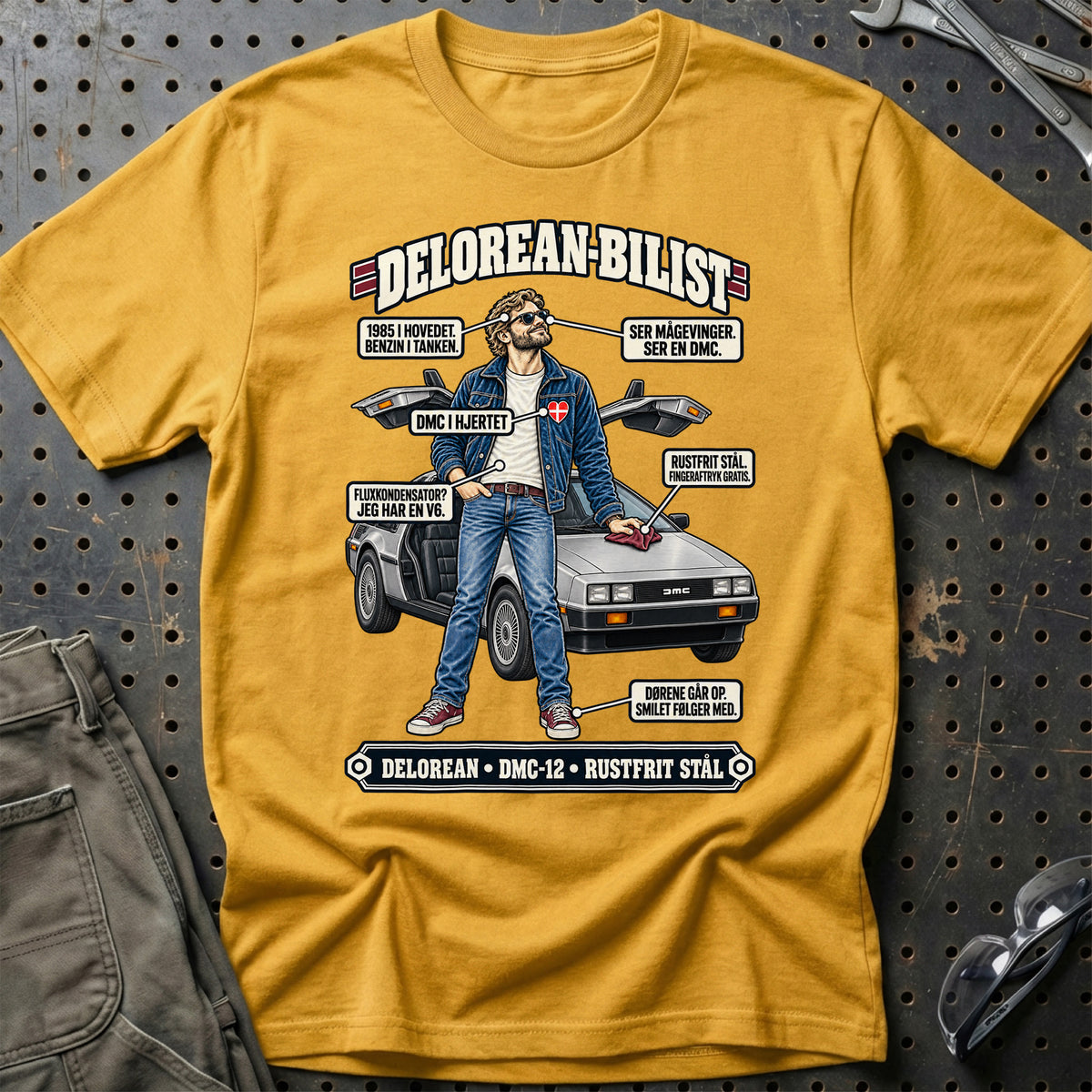 
DeLorean-Bilist T-Shirt – Guld