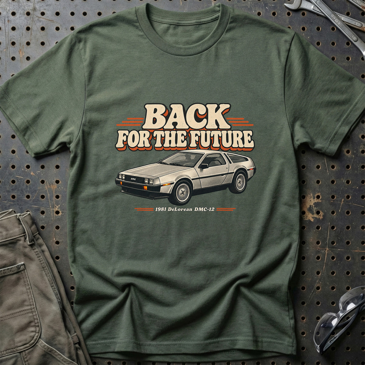 
DeLorean DMC-12 1981 – Back for the Future T-Shirt – Grøn Militær