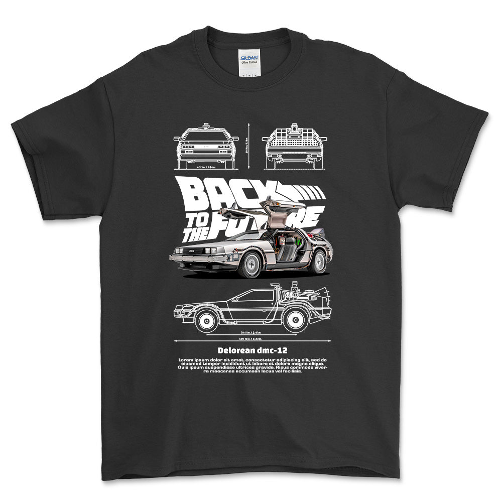 DeLorean DMC-12 T-Shirt-Beklædning-DeLorean-Sort-S-Garage Culture Shop- garage - man cave - merchandise