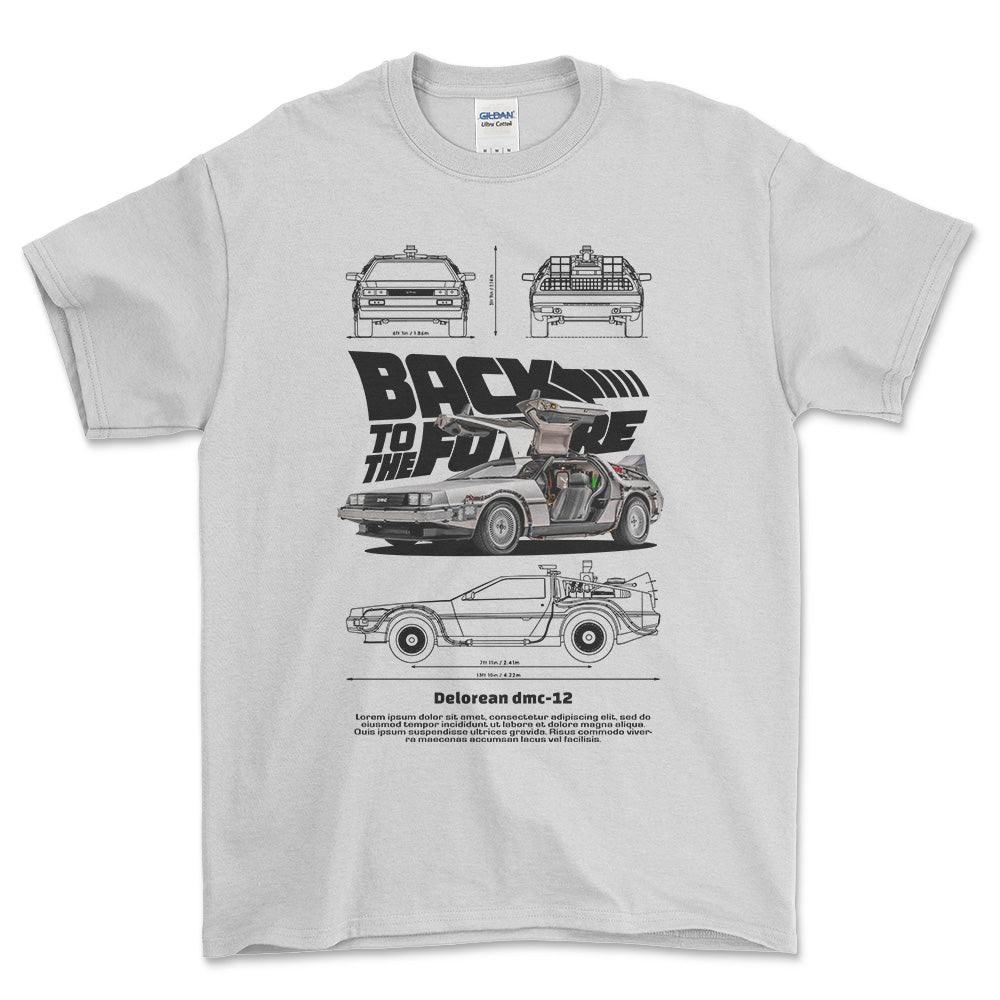 DeLorean DMC-12 - Unisex T-Shirt , Bomuld-Beklædning-DeLorean-Hvid-S-Forside-Garage Culture Shop- garage - man cave - merchandise