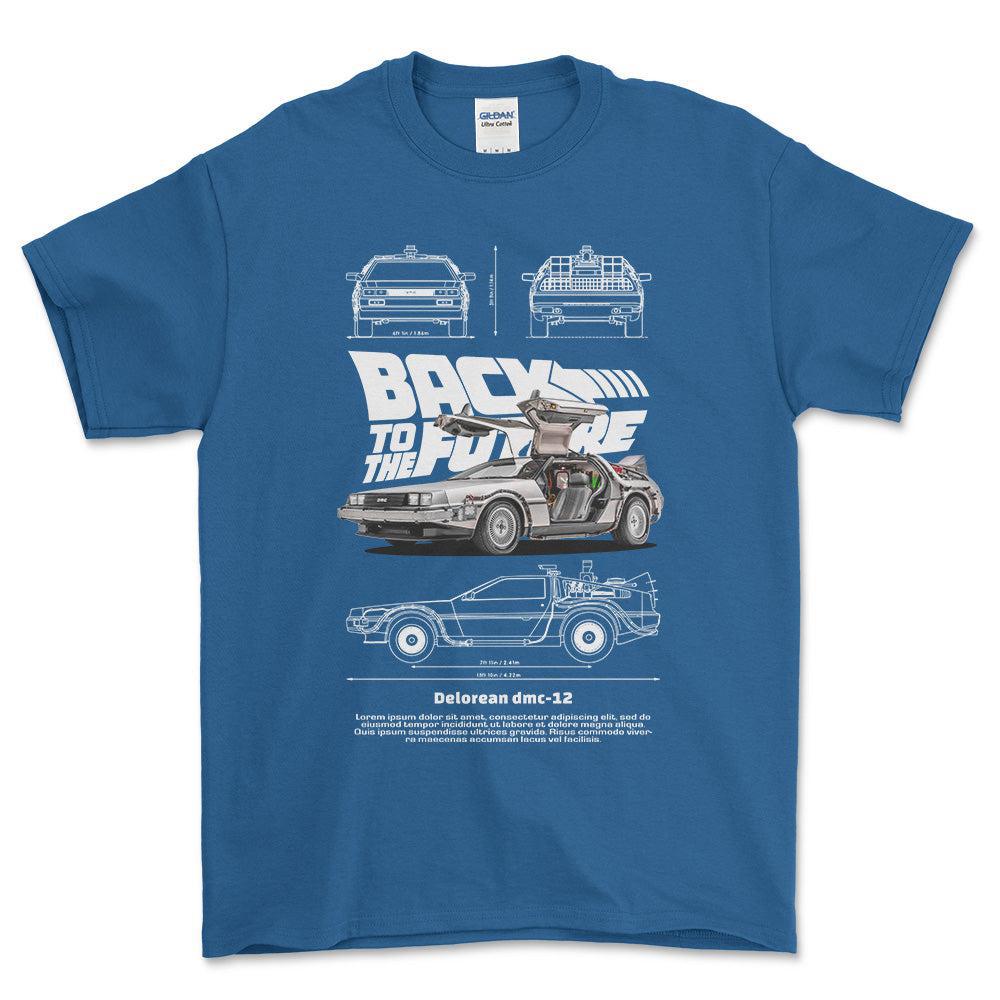 DeLorean DMC-12 - Unisex T-Shirt , Bomuld-Beklædning-DeLorean-Blå Royal-S-Forside-Garage Culture Shop- garage - man cave - merchandise