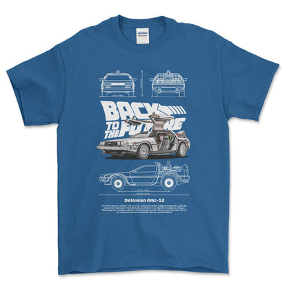 DeLorean DMC-12 - Unisex T-Shirt , Bomuld-Beklædning-DeLorean-Blå Royal-S-Forside-Garage Culture Shop- garage - man cave - merchandise
