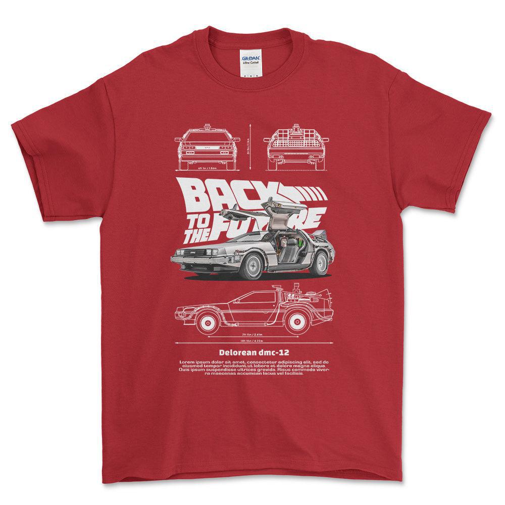 DeLorean DMC-12 - Unisex T-Shirt , Bomuld-Beklædning-DeLorean-Rød-S-Forside-Garage Culture Shop- garage - man cave - merchandise