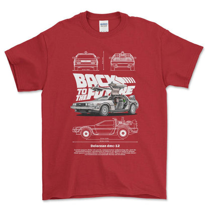 DeLorean DMC-12 - Unisex T-Shirt , Bomuld-Beklædning-DeLorean-Rød-S-Forside-Garage Culture Shop- garage - man cave - merchandise