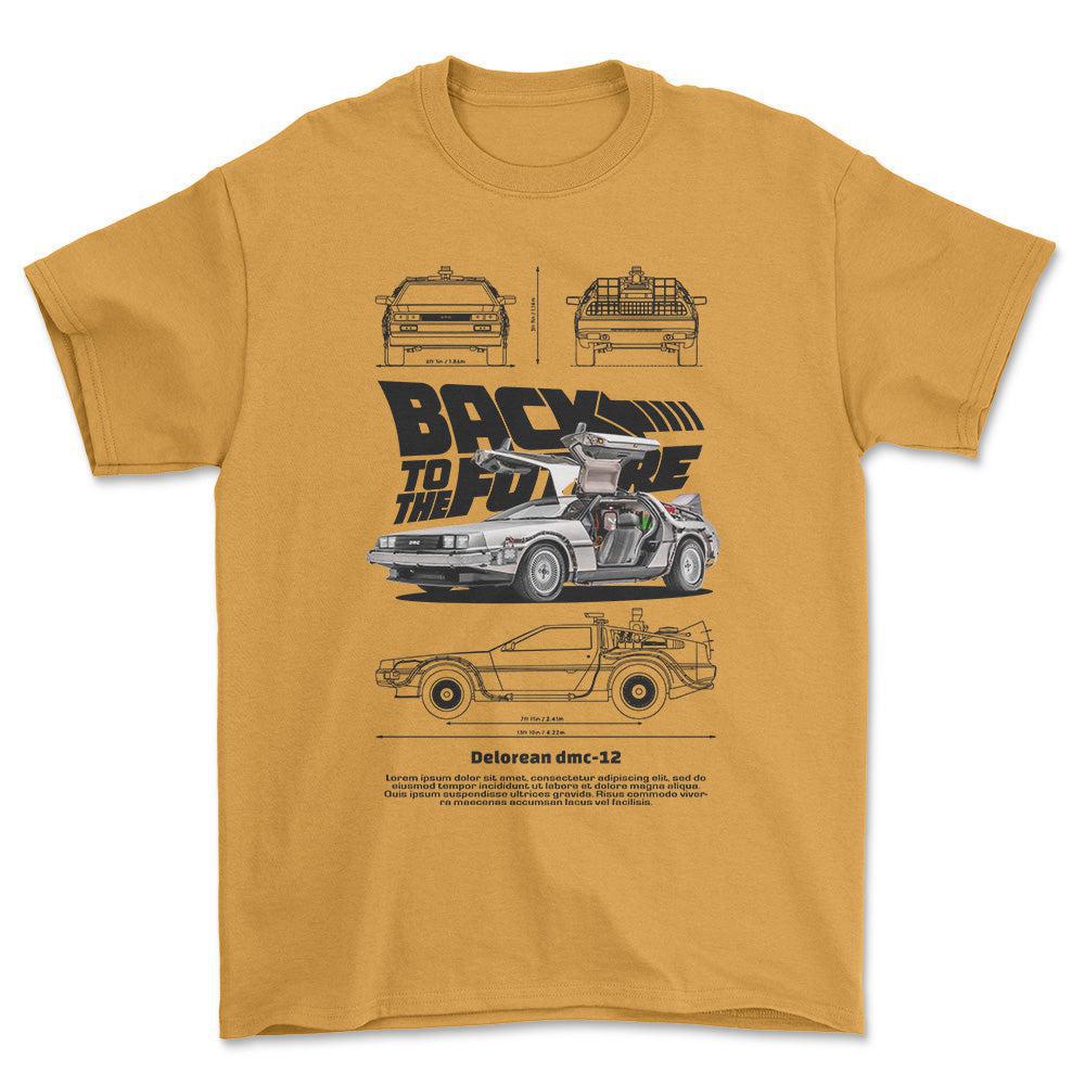 DeLorean DMC-12 - Unisex T-Shirt , Bomuld-Beklædning-DeLorean-Guld-S-Forside-Garage Culture Shop- garage - man cave - merchandise