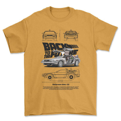DeLorean DMC-12 - Unisex T-Shirt , Bomuld-Beklædning-DeLorean-Guld-S-Forside-Garage Culture Shop- garage - man cave - merchandise