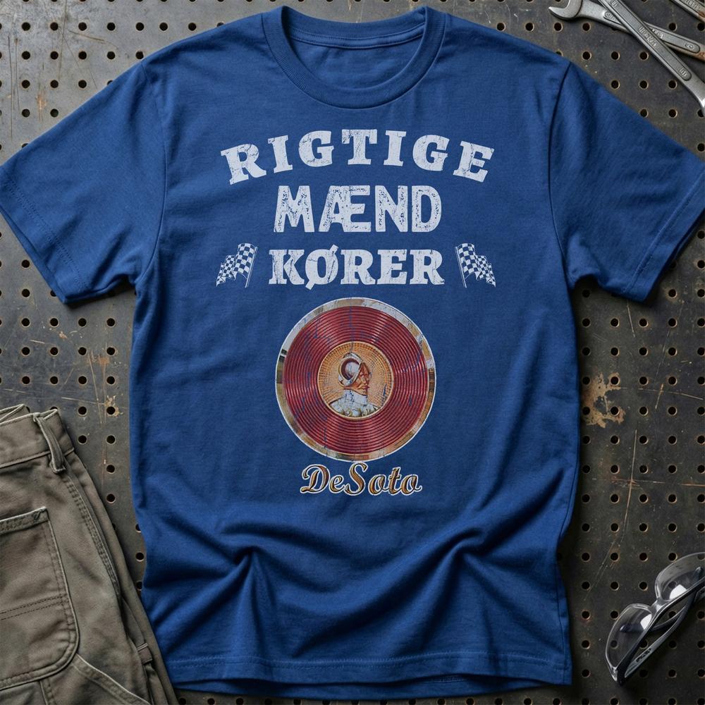 DeSoto Rigtige Mænd Kører T-Shirt-Beklædning-DeSoto-Blå Royal-S-Garage Culture Shop- garage - man cave - merchandise