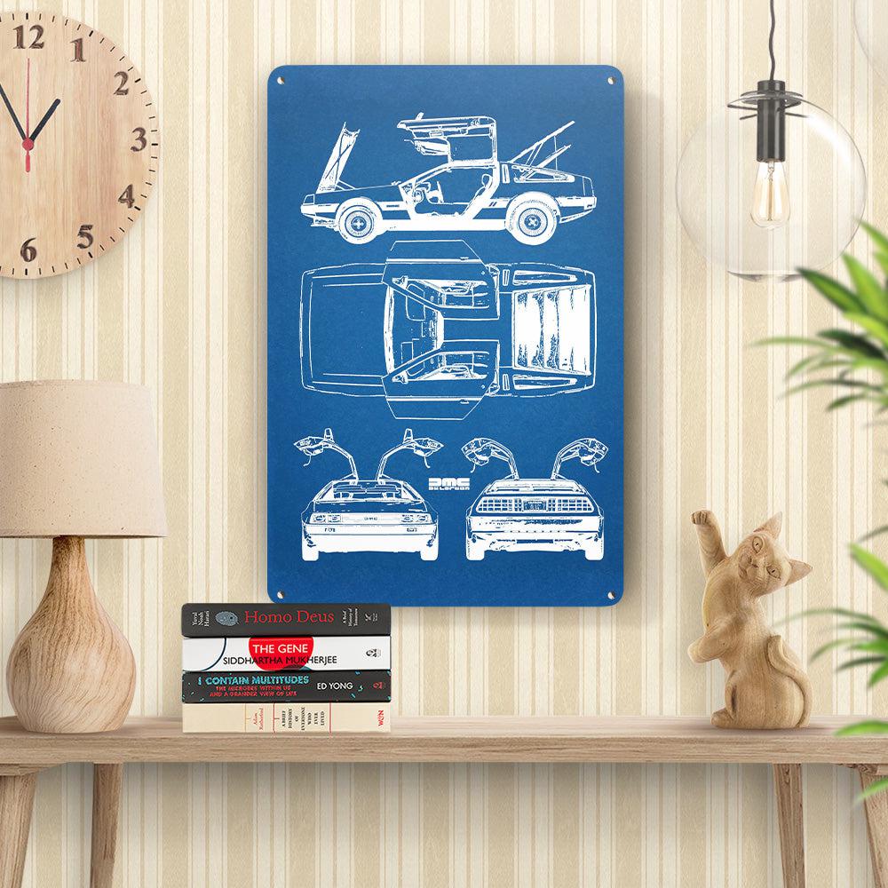 Delorean Blueprint Skilte, Musemåtte, Dørmåtte , Plakat-Blueprint-DeLorean-Garage Culture Shop- garage - man cave - merchandise