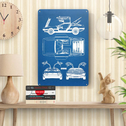 Delorean Blueprint Skilte, Musemåtte, Dørmåtte , Plakat-Blueprint-DeLorean-Garage Culture Shop- garage - man cave - merchandise