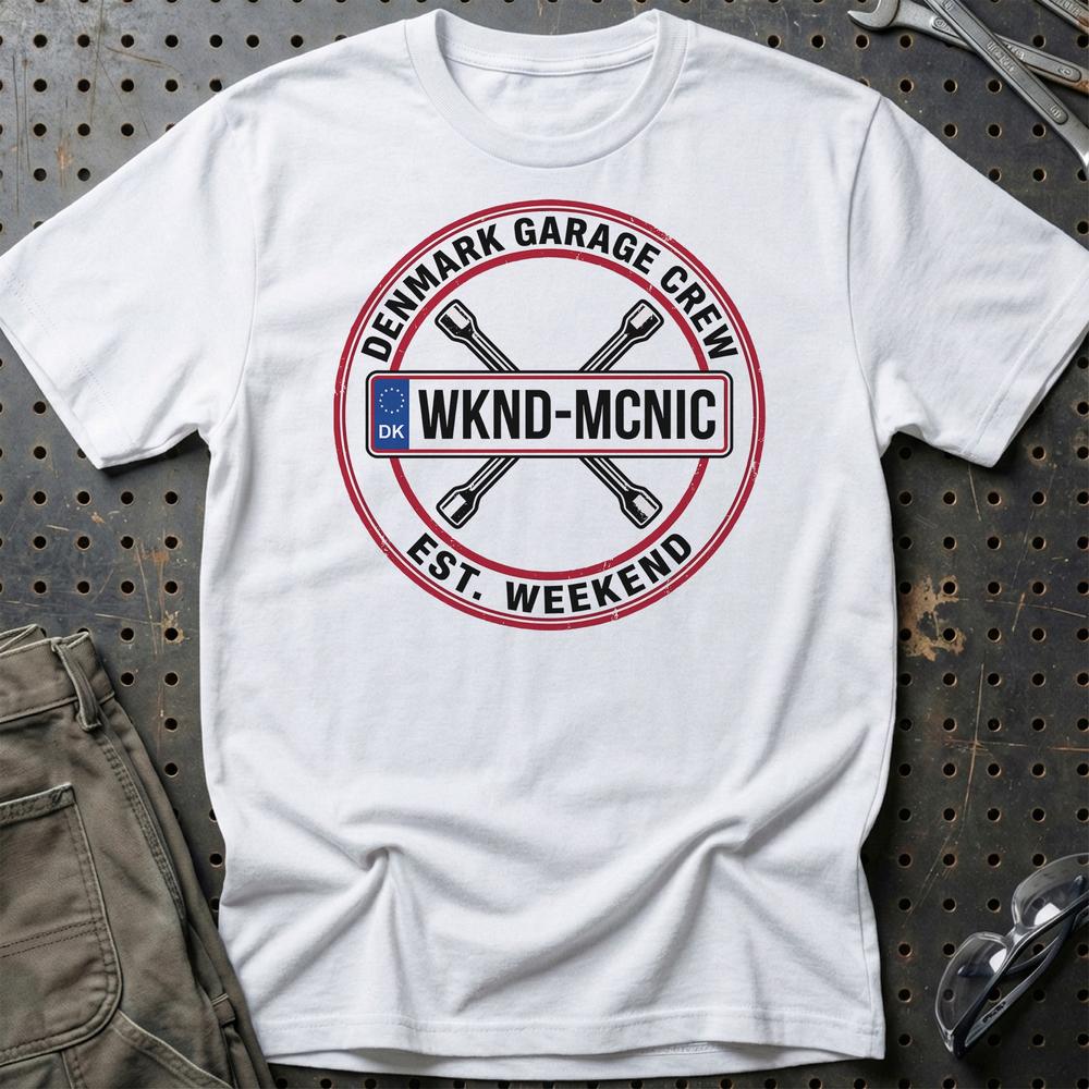 Denmark Garage Crew T-Shirt-Beklædning-Garage Culture-Hvid-S-Garage Culture Shop- garage - man cave - merchandise
